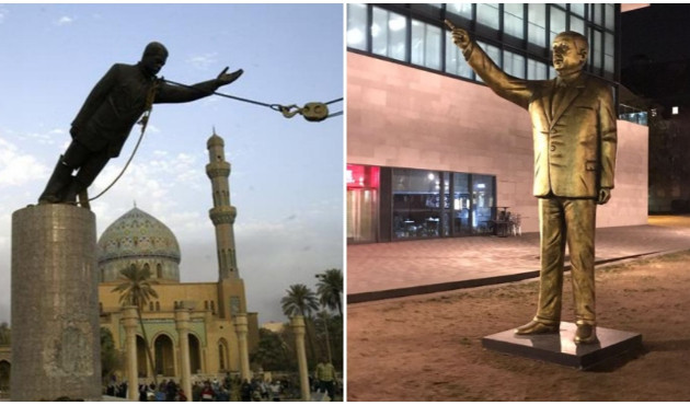 Saddam heykelini çağrıştıran Erdoğan heykeli diktiler!