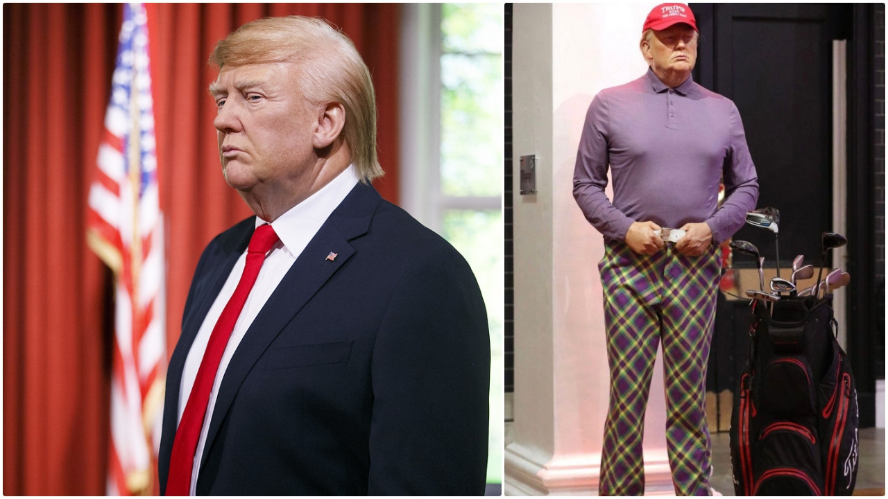 Trump'ın heykeline golf kostümü giydirildi