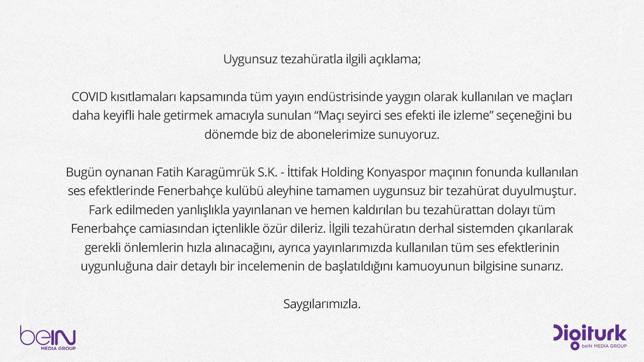 Yayıncı kuruluştan Fenerbahçe tezahüratı skandalı sonrası özür gecikmedi
