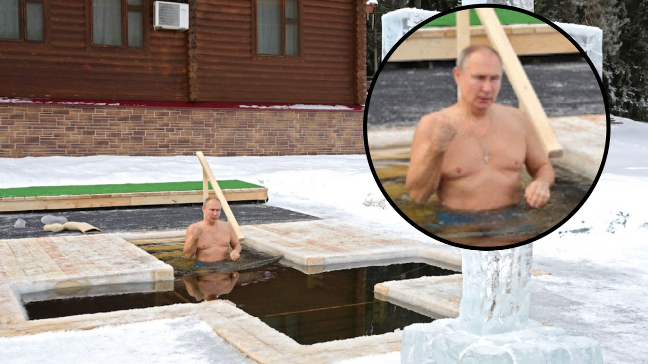 68'lik Putin -20 derecede donmuş suya girdi