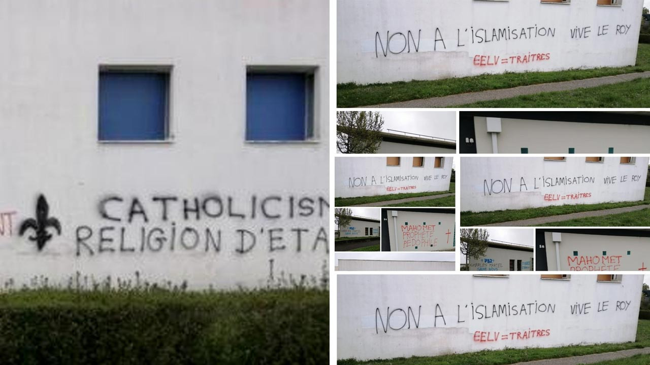 Fransa'da camiye çirkin saldırı! Duvarlarına yazılar yazdılar