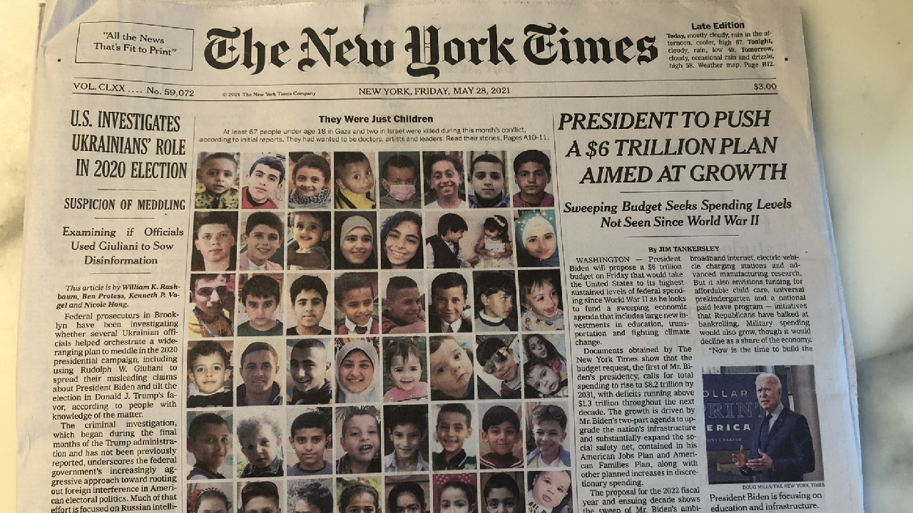 New York Times, öldürülen Filistinli çocukları kapağına taşıdı
