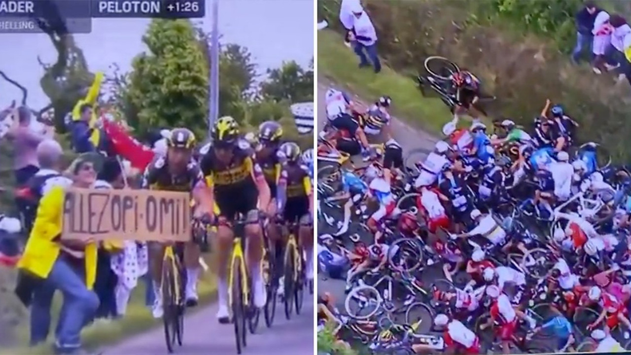 Fransa Bisiklet Turu'nda sporcuların önüne atlayan bir seyirci zincirleme kazaya sebep oldu