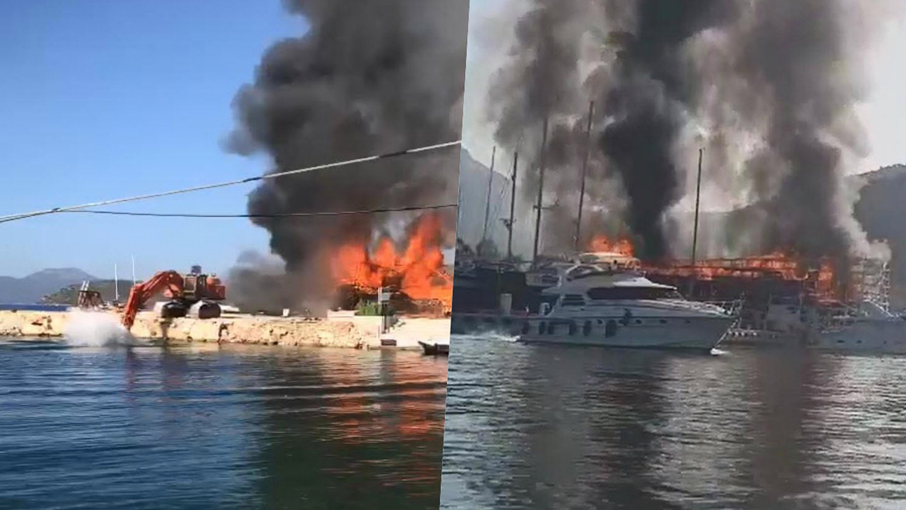 Marmaris'te tersanede yangın! 3 tekne alev alev yandı