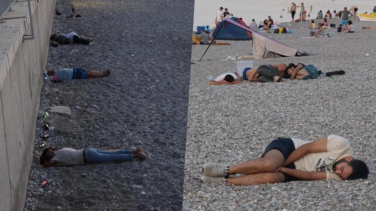 Antalya'da sahiller açık hava oteline döndü! Sıcaktan bunalanlar Konyaaltı Sahili'nde sabahladı
