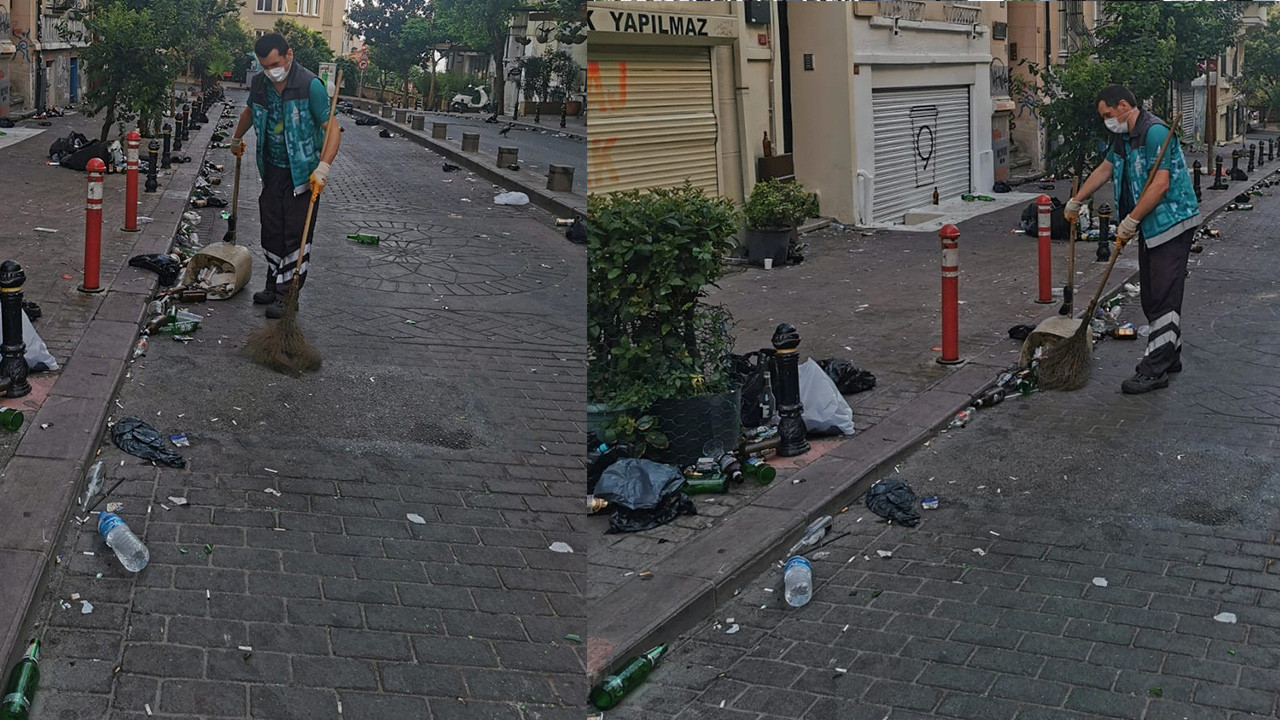 Bu görüntüler Pazar sabahı Cihangir'de çekildi... Her yer çöp, her yer bira şişesi!