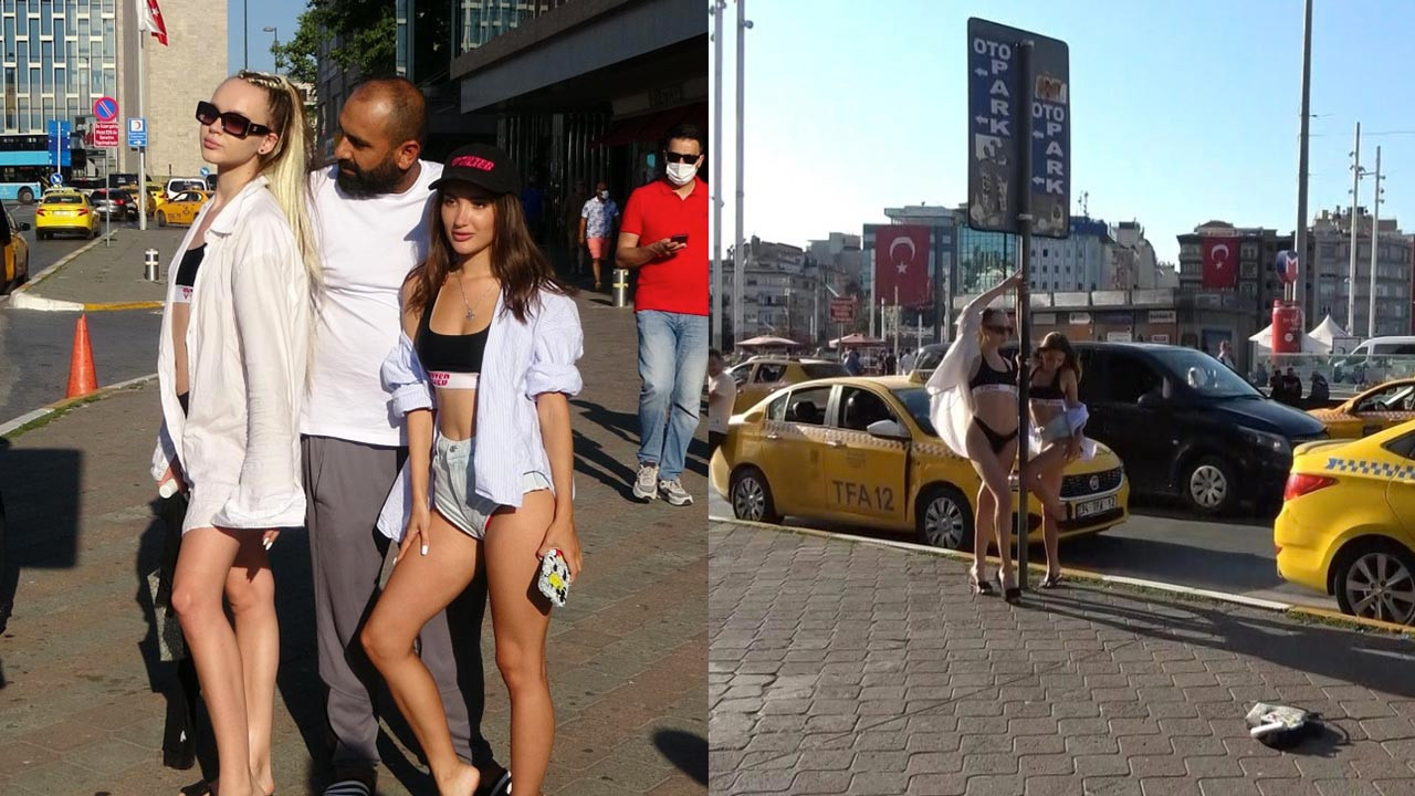 Taksim Meydanı'nda şok görüntü! Sokak ortasında bikini ile dolaştılar