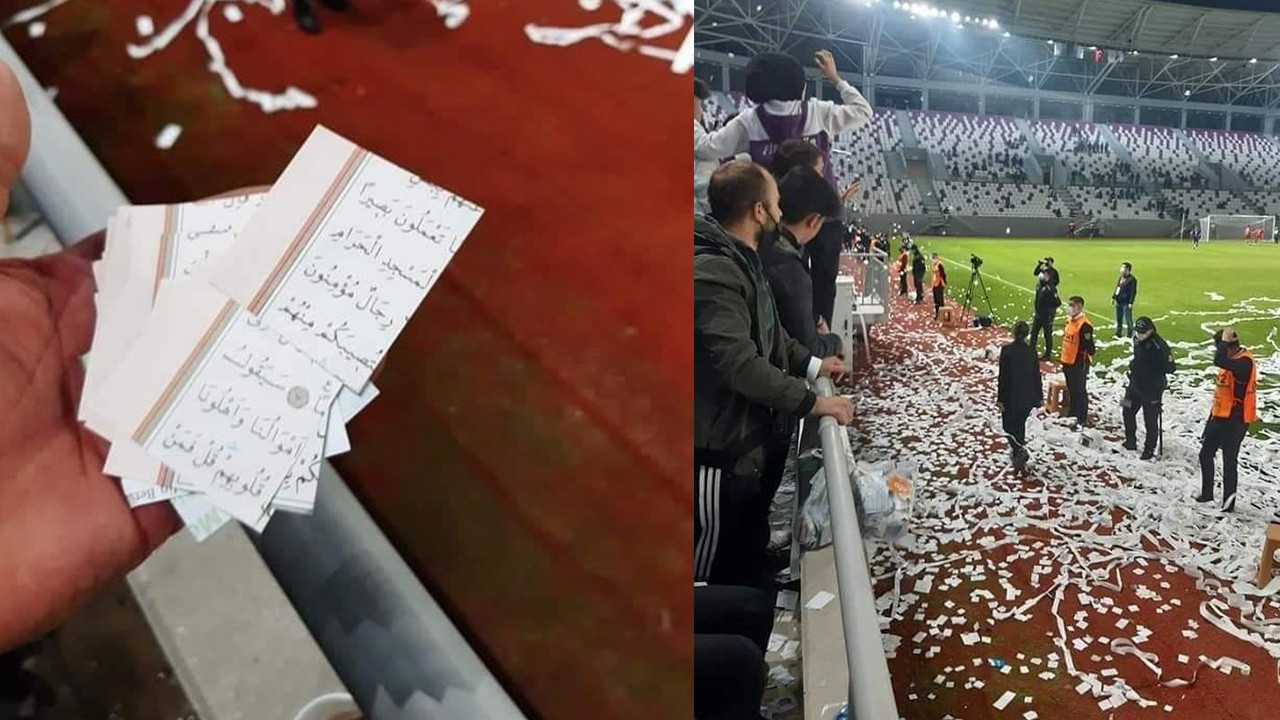 Futbol maçında büyük skandal: Kur'an-ı Kerim sayfalarından konfeti yapıp sahaya attılar