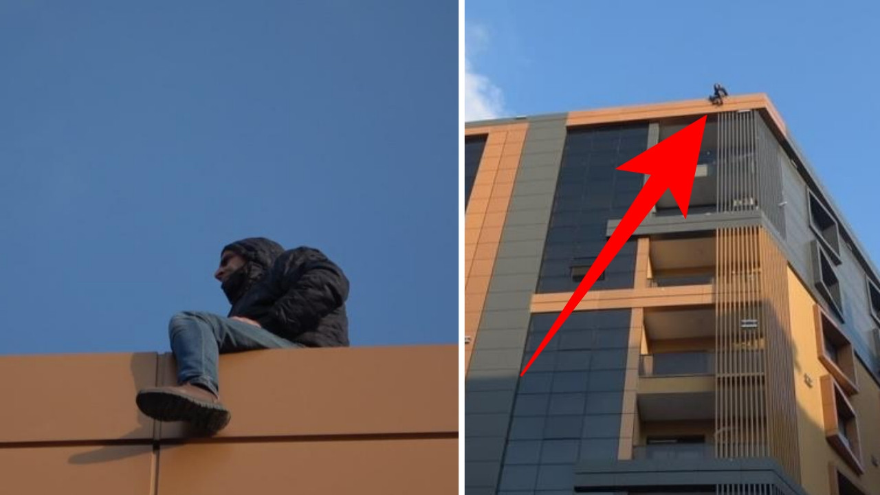 Bekçisi olduğu binanın çatısına çıkarak intihar girişiminde bulundu! Vatandaşlar kameraya aldı...