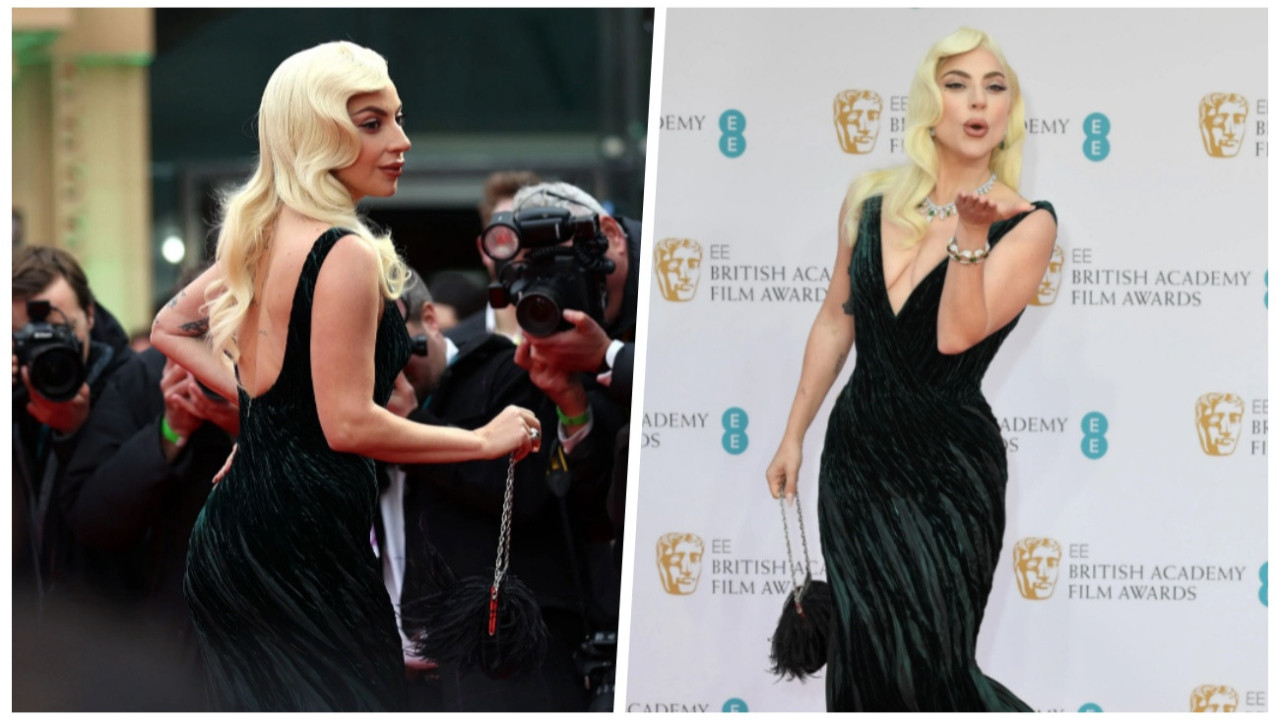 75. BAFTA Ödülleri törenine Lady Gaga göğüs dekolteli elbisesiyle damga vurdu