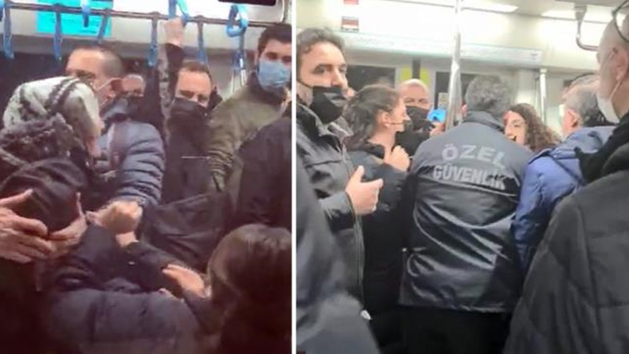 Marmaray'da maske kavgası kamerada: Güvenlik güçlükle ayırdı!