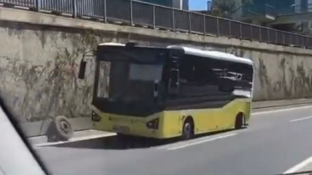 Beykoz'da seyir halindeki İETT otobüsünün lastiği çıktı