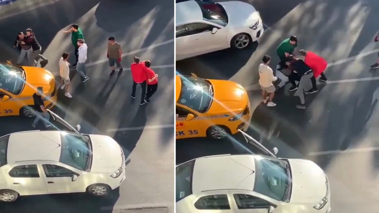 Cadde boks ringine döndü: Taksicilerden tekmeli yumruklu müşteri kavgası!