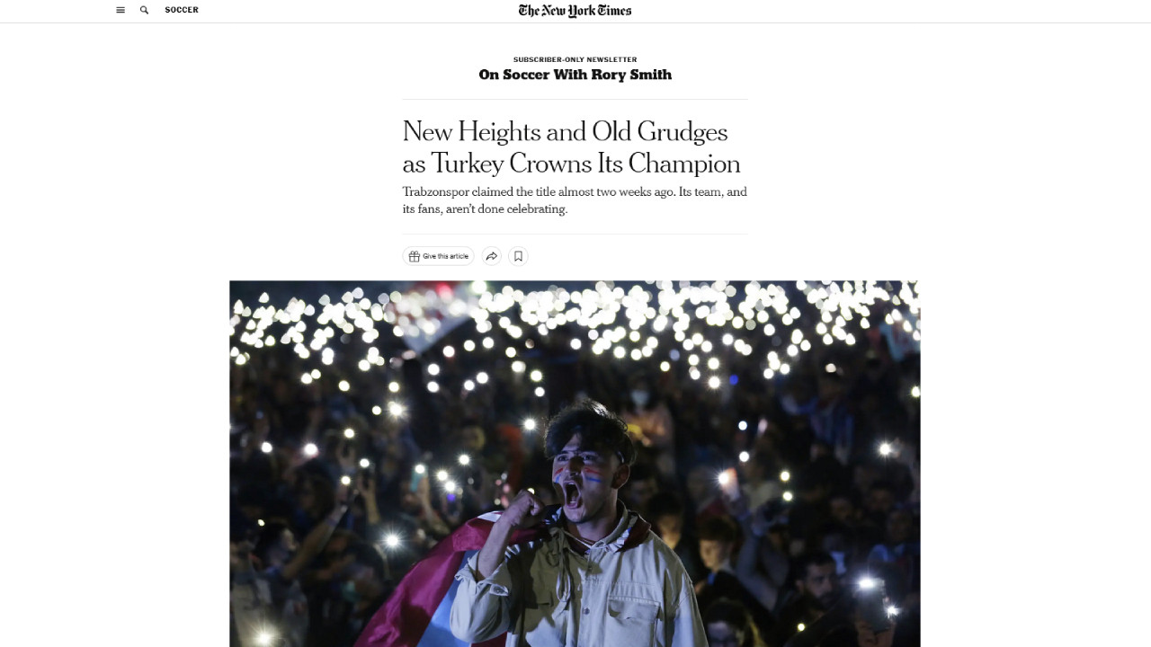 New York Times, Trabzonspor taraftarlarının şampiyonluk sevincini sayfasına taşıdı