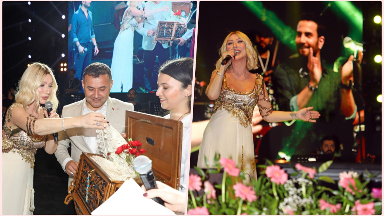 Alanya'da konser veren Seda Sayan'a sahnede çeyiz sandığı hediye edildi