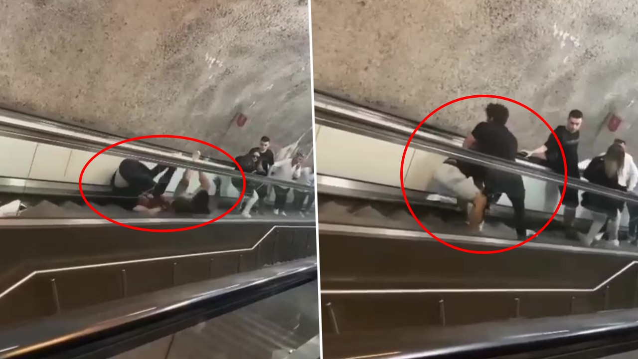 Üsküdar metrosunda 'pes' dedirten anlar: Yürüyen merdivende tekme ve yumruklar havada uçuştu!