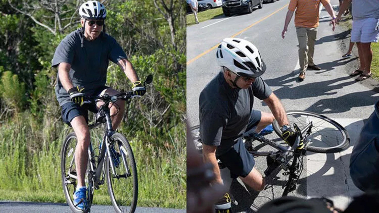 ABD Başkanı Joe Biden Kalabalığa selam vermek isterken bisikletten düştü!