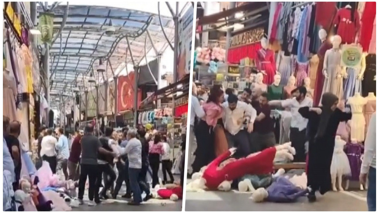 Bursa'da husumetli esnaflar birbirine girdi! Kavga anı kamerada