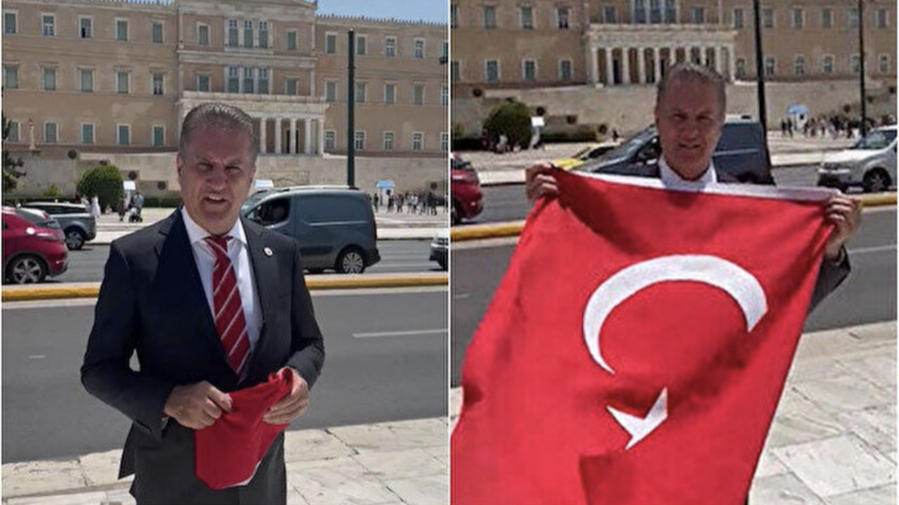 Yunan Parlamentosu önünde Türk bayrağı açan Mustafa Sarıgül'e saldırı girişimi