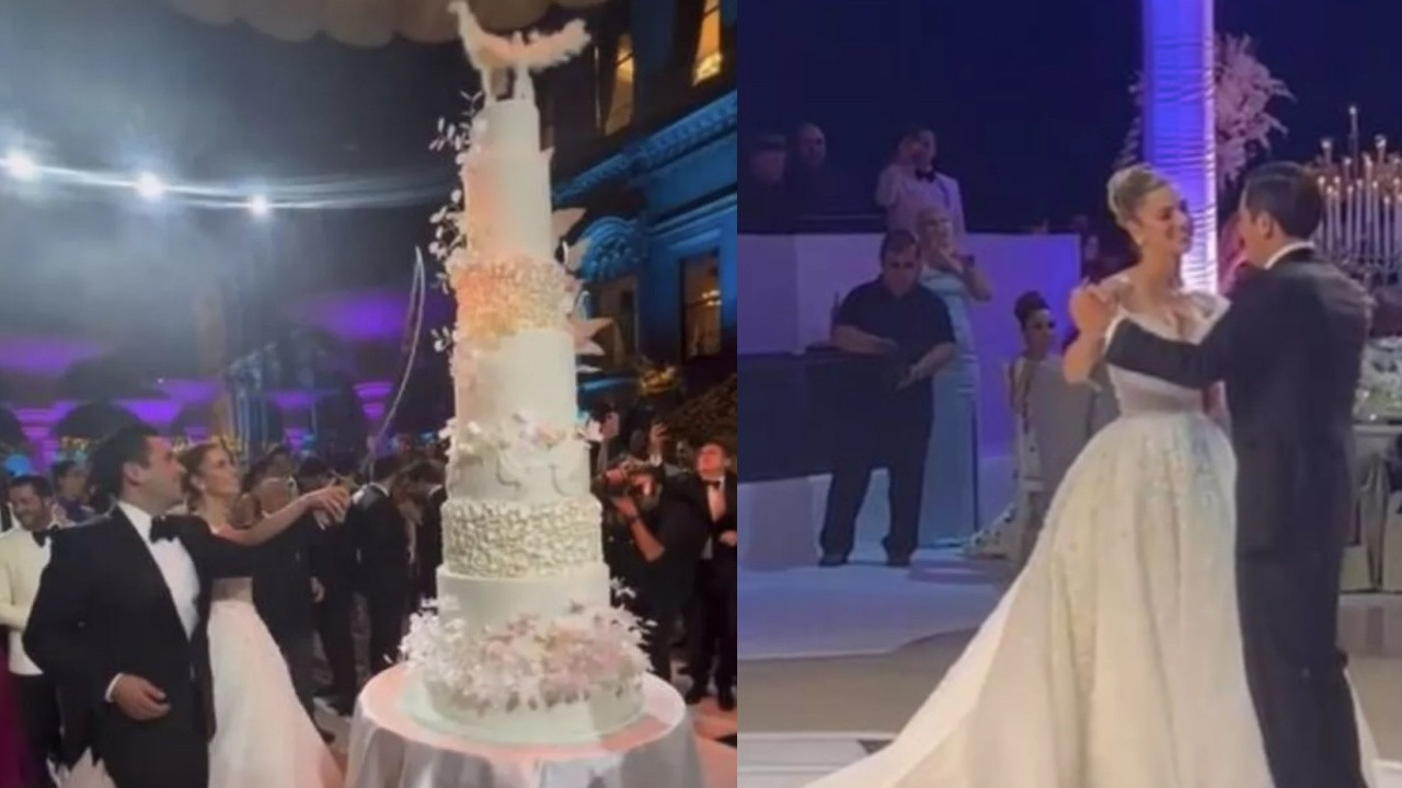 Düğünlerinde kılıçla pasta kesen Hacı Sabancı ve Nazlı Kayı, sosyal medyada gündem oldu!
