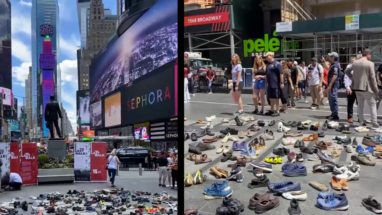 15 Temmuz şehitleri anısına New York'un Times Meydanı'na 251 çift ayakkabı konuldu