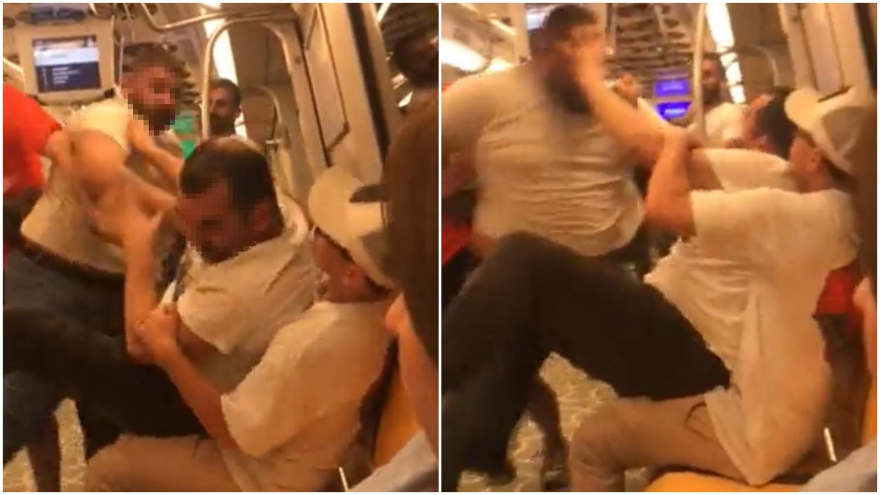 Kadıköy’de metro içerisinde alkol alan bir yolcu ile diğer yolcuların yumruklu kavgası kamerada