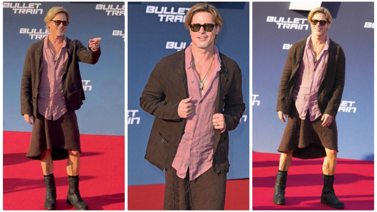 Gala kombini beğenilmedi! Yakışıklı aktör Brad Pitt etek giydi