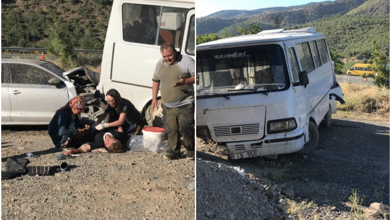 Elazığ'da otomobil tarım işçilerini taşıyan minibüse çaptı: 17 yaralı