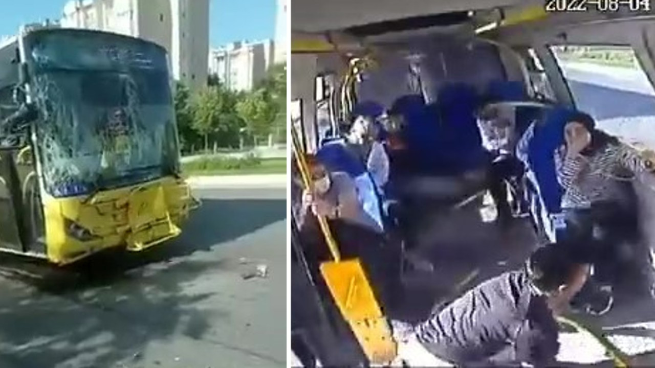 Pendik’te İETT otobüsünün yolcu indirmek için duran minibüse çarptığı anlar kamerada