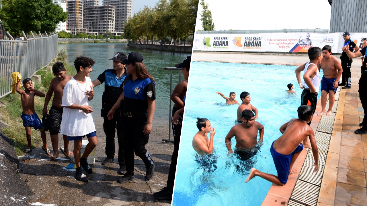 Sulama kanalında yüzen çocuklara havuz sürprizi! Polisler 'söz vermek' şartıyla çocukları götürdü...