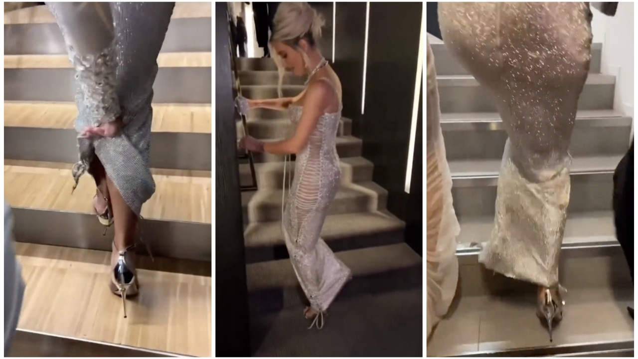Dar elbisesi yüzünden yürüyemeyen Kim Kardashian sosyal medyanın diline düştü