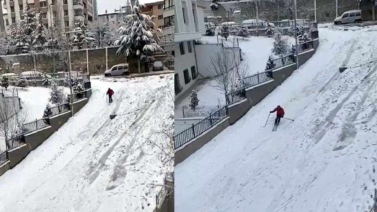 Çılgın Ankaralı, Çankaya'da Uludağ'daymış gibi kayak yaptı